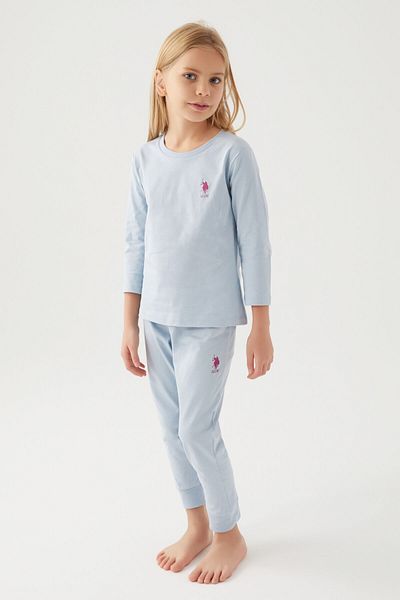 U.S. Polo Assn. Set de pijamale albastre cu maneca lunga pentru fete