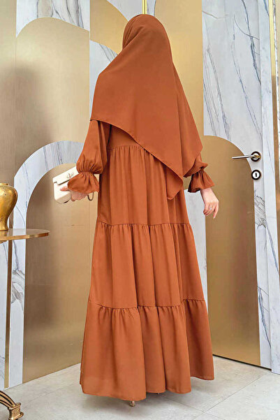 Bym Fashion Elastic Sleeve Floor Look Evening Dress Set 3859 Tan