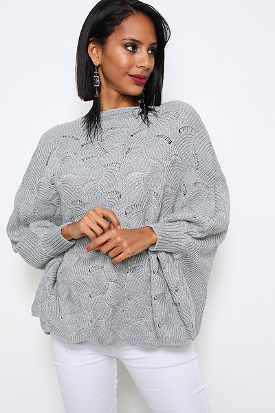 AVORWE Jacquard Knit Crew Neck Knitwear Poncho Sweater