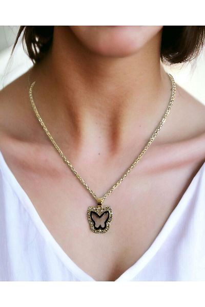 Mixperi Yellow Butterfly Motif Zircon Stone Necklace Butterfly Pattern Necklace
