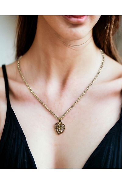 Mixperi Yellow Heart Motif Zircon Stone Necklace Heart Key Entry Pattern Necklace