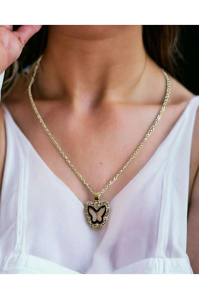 Mixperi Yellow Butterfly Motif Zircon Stone Necklace Butterfly Pattern Necklace