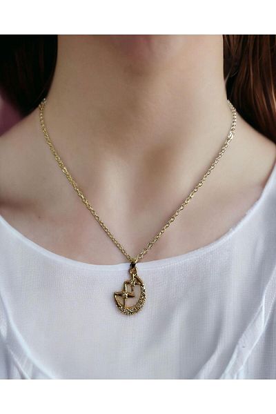 Mixperi Zircon Stone Crescent Star Necklace Star Pattern Necklace