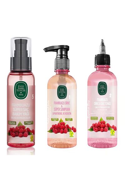 Eyüp Sabri Tuncer Raspberry Travel Hair Care Kit, Care Oil 100ml, Tonic 100ml and Shampoo 100ml