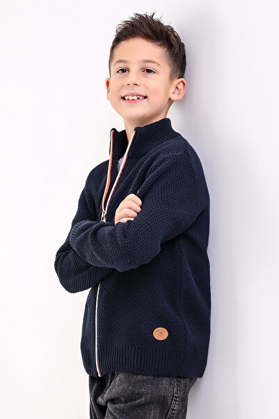 Matte MONACO BOY'S ORANJ ZIPPERED NAVY BLUE Knitwear Cardigan