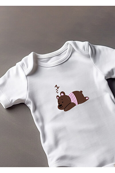 Lotus Baby بدلة أطفال بأكمام قصيرة مصنوعة من القطن بنسبة 100% بتصميم Sleepy Bear