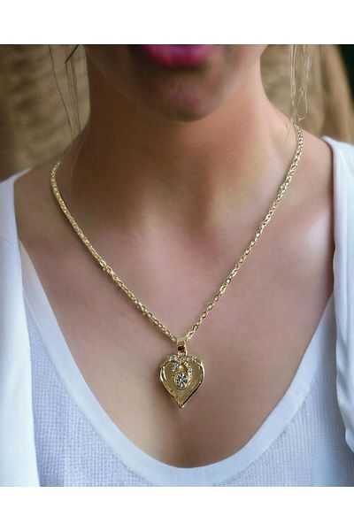 Mixperi Zircon Stone Yellow Drop Stone Heart Necklace Heart Patterned Necklace