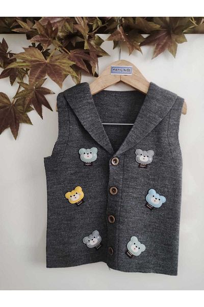 Meriç bebe Baby And Child Embossed Cat Accessory Buttoned Seasonal Smoked Knitwear Vest