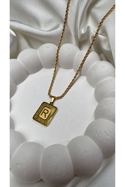 Accessories قلادة من الفولاذ باللون الذهبي بحرف R