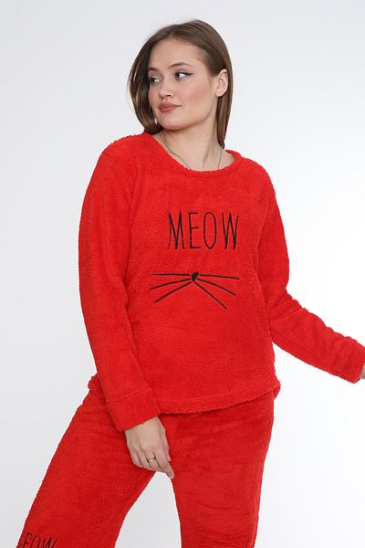 FAMES PİJAMA Meow Written Wellsoft Fabric Long Sleeve Winter Women's Pajama Set