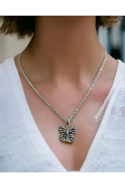 Mixperi Zircon Stone White Chain Butterfly Necklace Butterfly Patterned Necklace