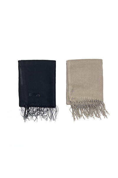 nazipek Set 2 șal pashmina bumbac viscoză 180x70 cm cu ciucuri de înaltă cali...