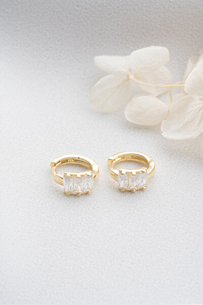 Silvano Jewelry 925 Ayar Gümüş Gold Baget Taşlı Halka Küpe