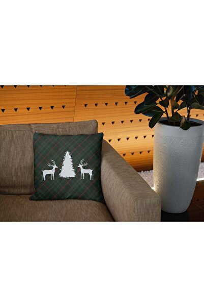 menesahome Husă de pernă cu imprimeu digital cu dungi roșii, cu model de cerb...