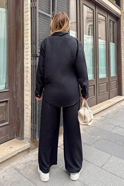 Swist Black Oversize Linen Shirt-Pants Women's Bottom-Top Set