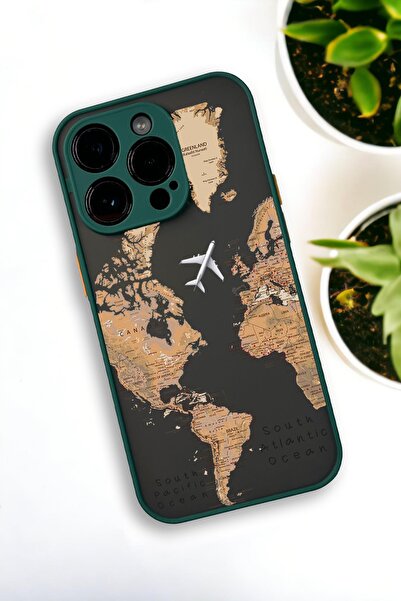 mooodcase iPhone 13 Pro Max Uyumlu Dünya Harita Desenli Buzlu Şeffaf Lüx Telefon Kılıfı