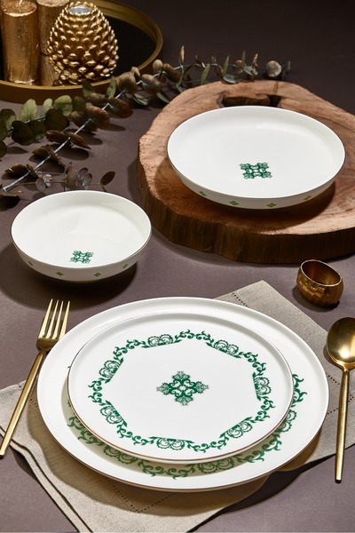 GuvenliPazar Otantik Altın Yazdızlı Bone China Porselen 24 Parça 6 Kişilik Ye...