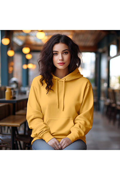 Kapüşonlu Şardonlu 3 İplik Kadın Sweatshirt