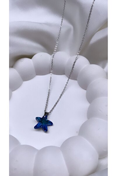 Accessories Yıldız Hologramlı Mavi Renk Çelik Gümüş Kolye