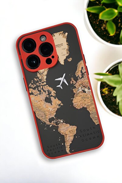 mooodcase iPhone 13 Pro Uyumlu Dünya Harita Desenli Buzlu Şeffaf Lüx Telefon Kılıfı