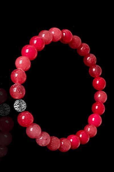 Tesbih Atölyesi Certified Strawberry Quartz Bracelet with Silver Apparatus