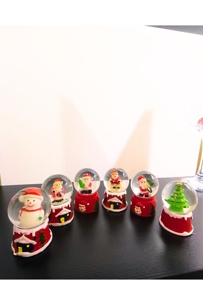 Deco Elit 12 Adet Yeni Yıl 2025 Yılbaşı Temalı Mini Boy Işıklı Kar Küresi 6,5 Cm