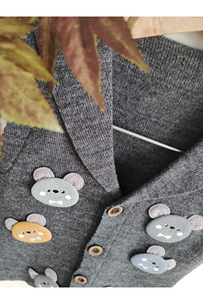 Meriç bebe Baby and Child Embossed Teddy Bear Accessory Buttoned Seasonal Smoked Knitwear Vest