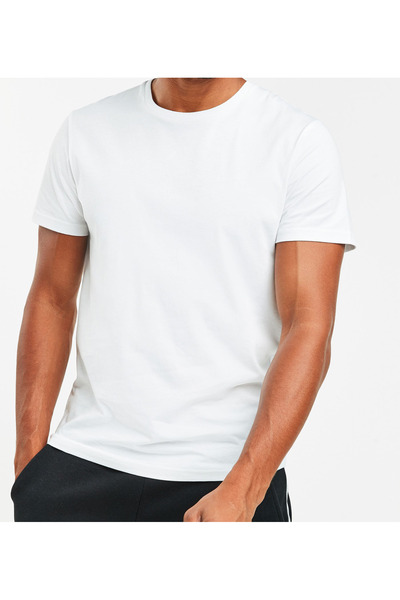 w house Ανδρικό μπλουζάκι με κοντό μανίκι λευκό 100% βαμβάκι Basic Crew Neck