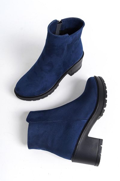 Modabuymus Calsan Navy Blue Suede Καθημερινές μπότες με φερμουάρ με χοντρό τακούνι