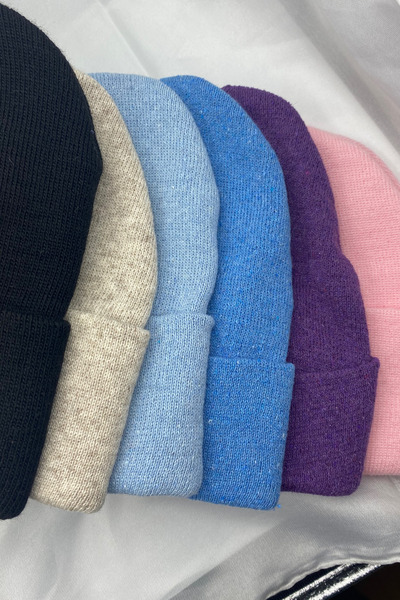 KISCHE Unisex Plain Basic Domestic Production 6-Piece Colorful Beanie Set