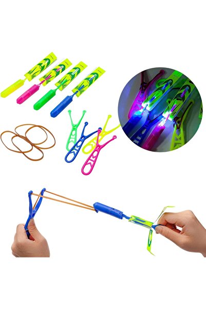 Numaca Led Işıklı Eğlenceli Lastikli Uçan Sapan Fırıldak - Parlayan Fırlatmal...