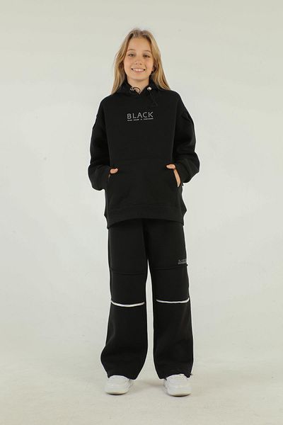 Black One Χοντρό σετ φόρμας για κορίτσια με λεπτομέρεια εκτύπωσης με κουκούλα