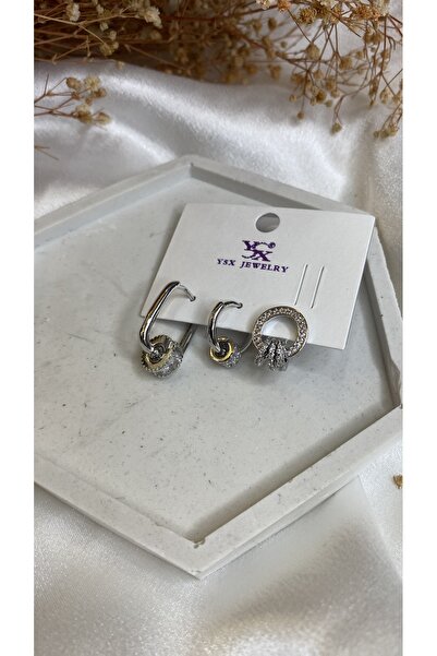 saren aksesuar Women's 3-piece earrings set vip series round detailed silver