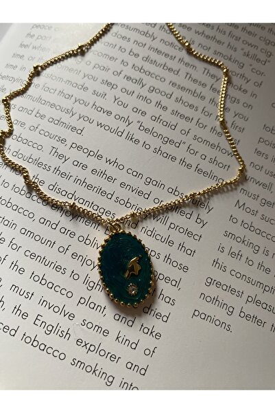 Pinery Jewels VİP SERİ - Zümrüt Çelik Kararmaz Gold Kolye