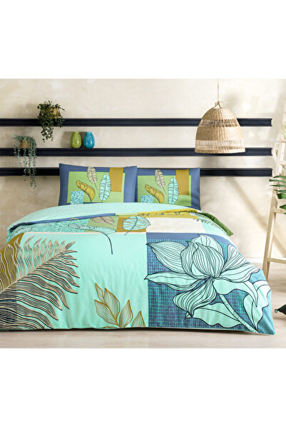 Taç Monstera Mint - Set de lenjerie de pat pentru o persoană, pentru tineri