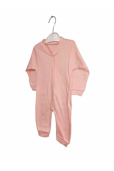 Nayinom Footless Unisex Baby Soft Textured Line Patterned Pink Baby Jumpsuit
