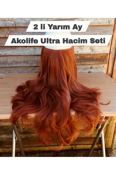AKOLİFE Half Moon Snap Hairpiece Set - Copper Wavy, Washable and Heat Resistant