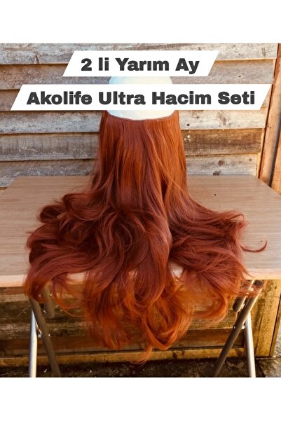 AKOLİFE 2-piece Ultra Volume Copper Color Hairpiece Set - Washable and Heat Resistant