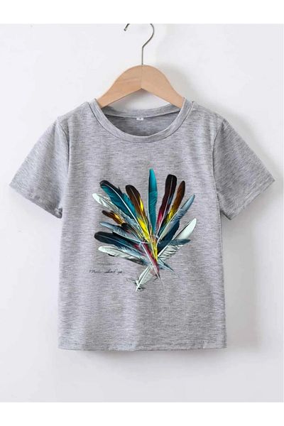 BENROMA In Cart 6 and Above Purchases Get 1 T-Shirt as a Gift - Feather Printed Children's T-Shirt
