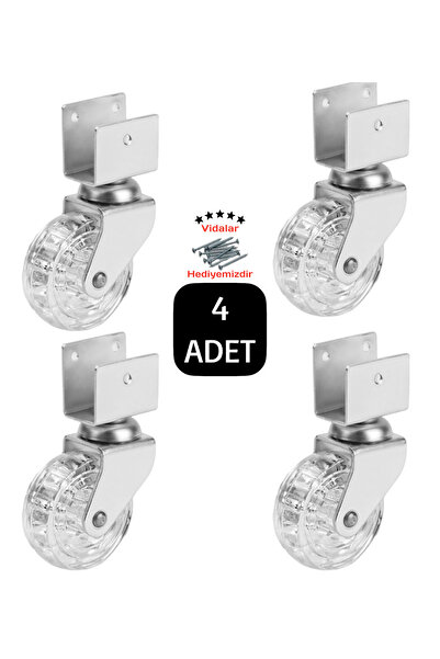 BlackBird Home Döner Kısa U Tablalı 50'lik Şeffaf Bilyalı Masa Dolap Sehpa Raf Mobilya Tekeri 4 Adet