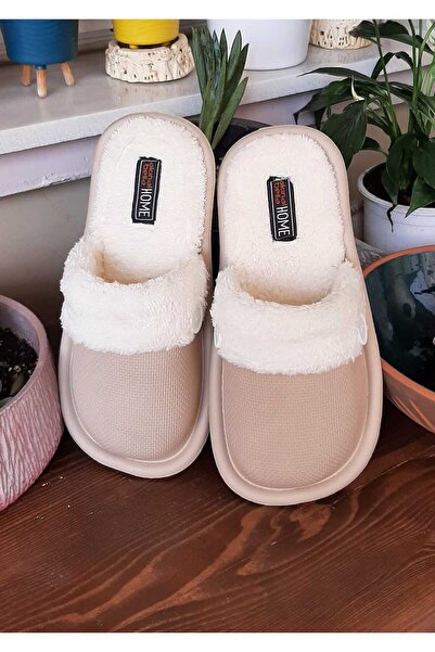 AkınalBella Bej İçi Çıkarılabilen Peluş  Kadın Terlik