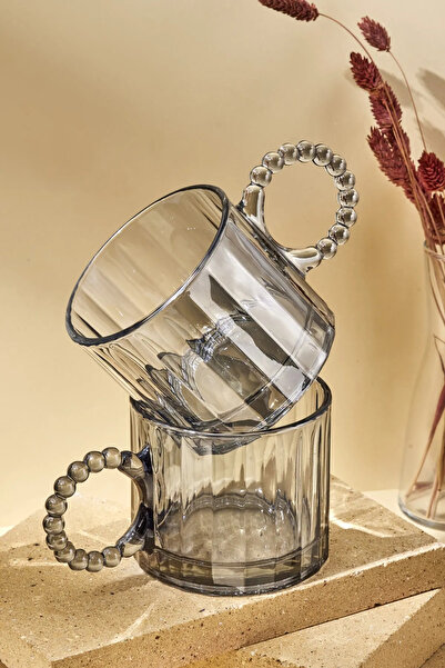 GUVENPLAST HOME CONCEPT Ringo Line Color Amber 2'li 325 ml Cam Kupa Boncuklu ...