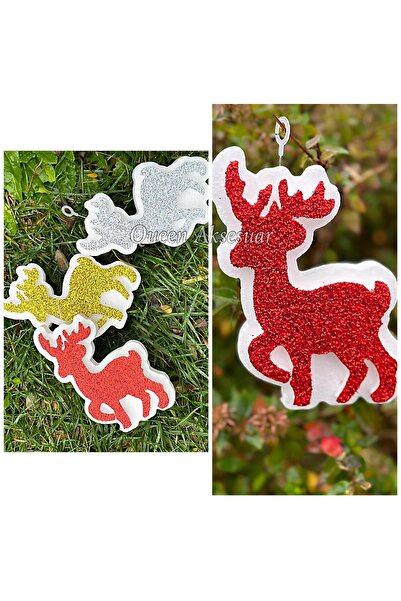 QUEEN AKSESUAR عيد الميلاد مخصص 3 قطع كبيرة بريق الغزلان شجرة الصنوبر زخرفة ا...