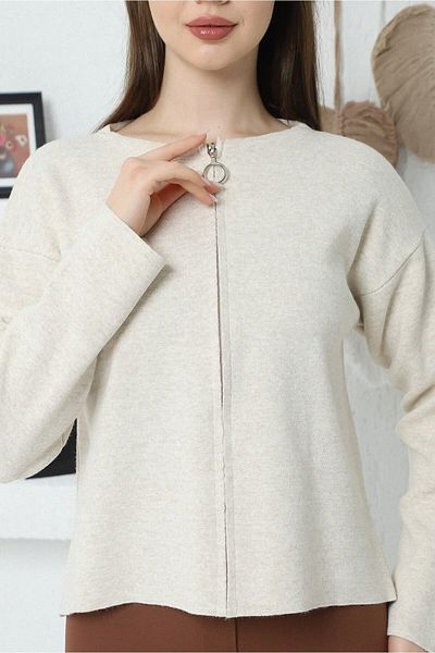 VEGENZE Cardigan tricot cu fermoar din oțel bej pentru femei