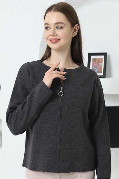 VEGENZE Cardigan din tricot cu fermoar din oțel antracit pentru femei