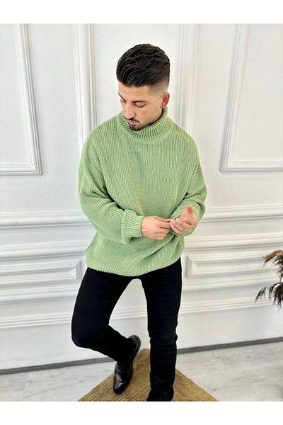 elkumoda Pulover pentru bărbați cu gât înalt Pulover tricotat largi, supradimensionat