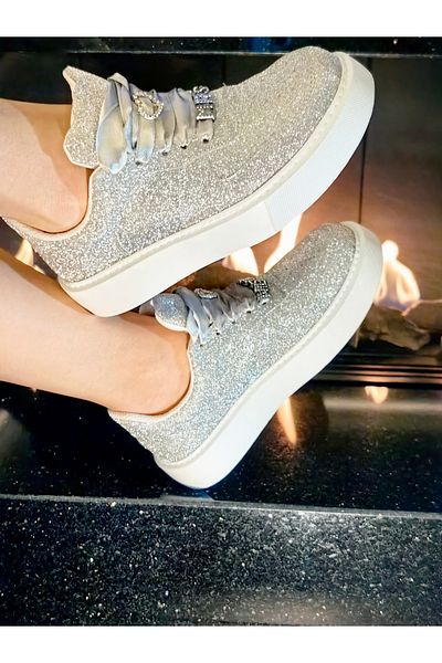 Ayakkabı Tutkusu Stilo ® Silver Glitter Sports Evening Bridal Shoes Gorgeous Quality Comfort