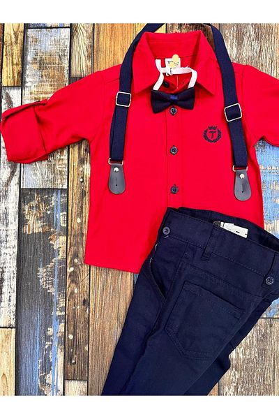 Esterella Boy's /Straps And Bow Tie/ Red Shirt Trousers /Boy's Suit