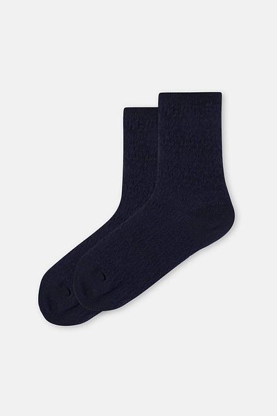 Dagi Marineblaue Baumwollsocken mit Zickzack-Struktur für Damen