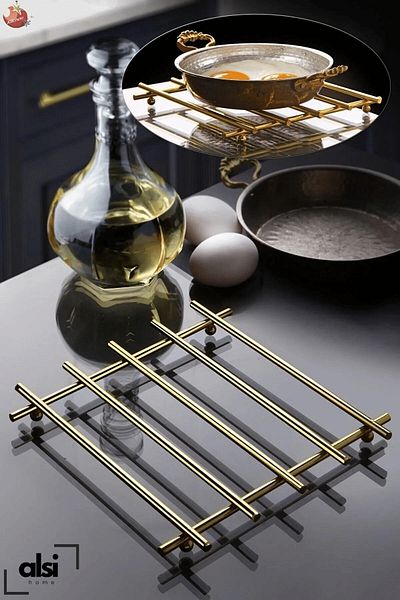 ALSİ HOME Kitchen Stainless Steel Gold Trivet
